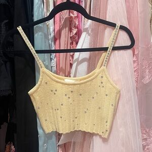 LoveShackFancy Yellow knit Embellished Crop Top